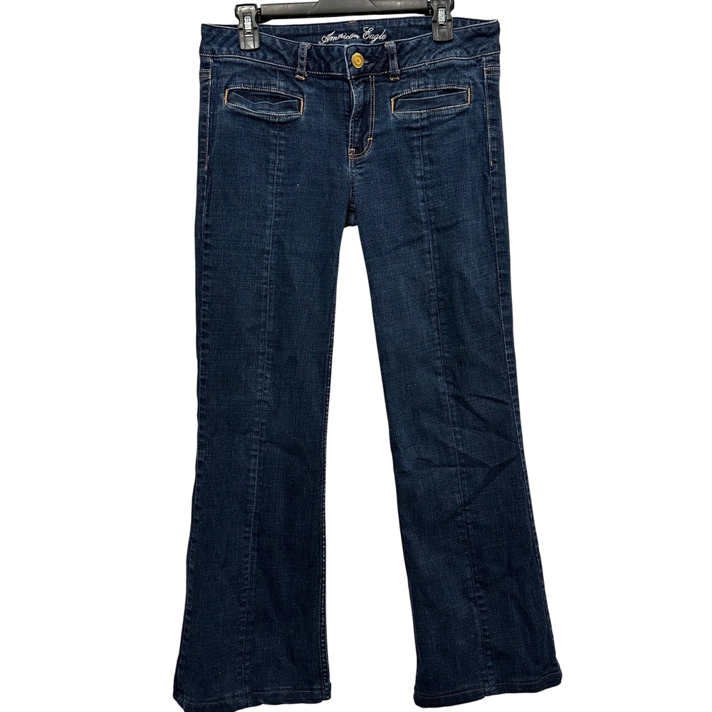 American Eagle Hipster Jeans Dark Wash Stretch Seamed Bootcut Size 12 X-Long